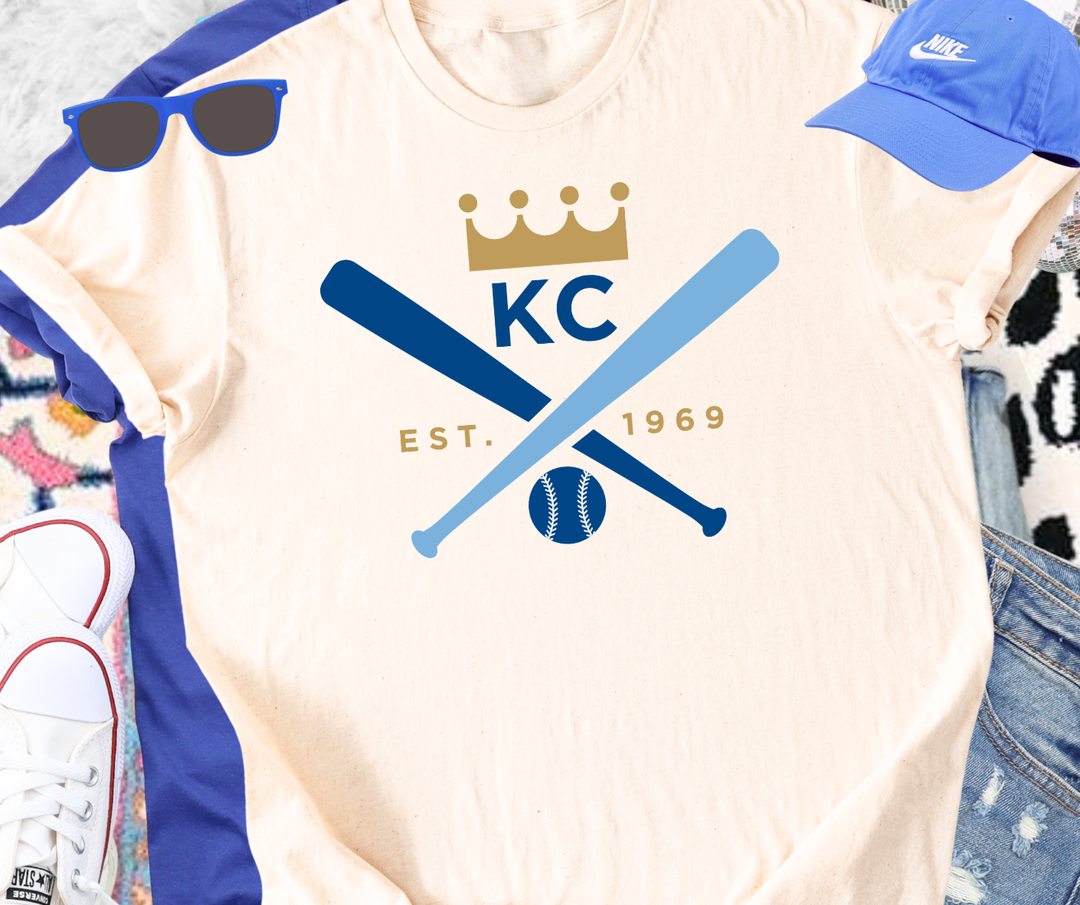 DTF TRANSFER ONLY  - KC Baseball BLUE Crossed Bats