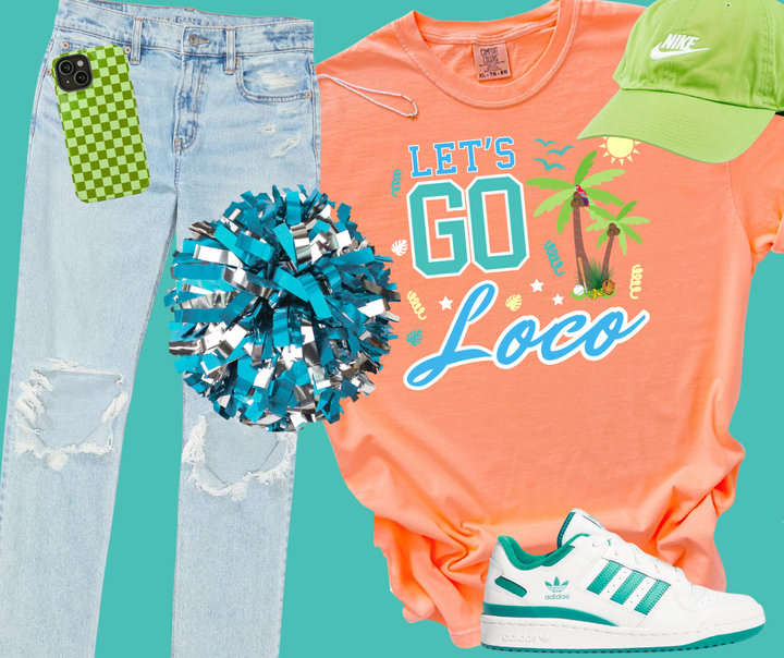 DTF TRANSFER ONLY  - Let's Go Loco - Blue & Teal Text