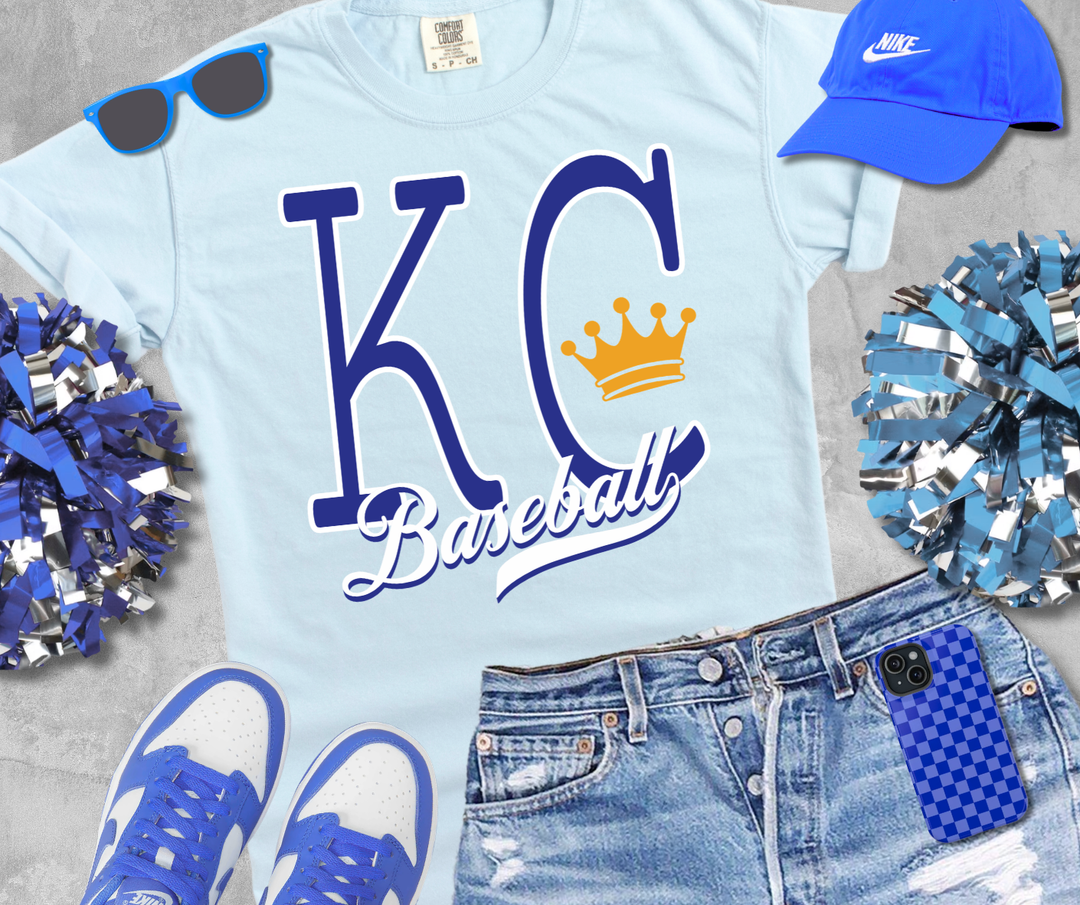 DTF TRANSFER ONLY - Simple KC Baseball- Royal Blue & White