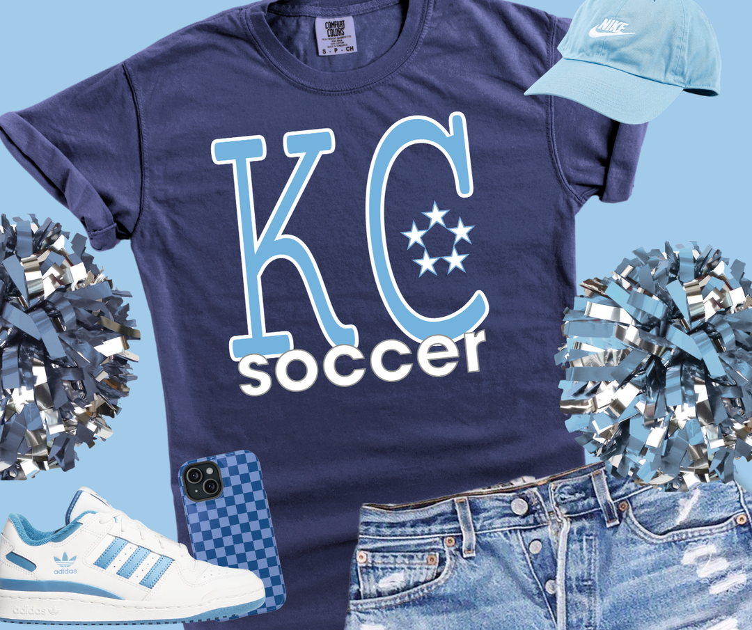 DTF TRANSFER ONLY - Simple KC Men's Soccer- Light Blue & White