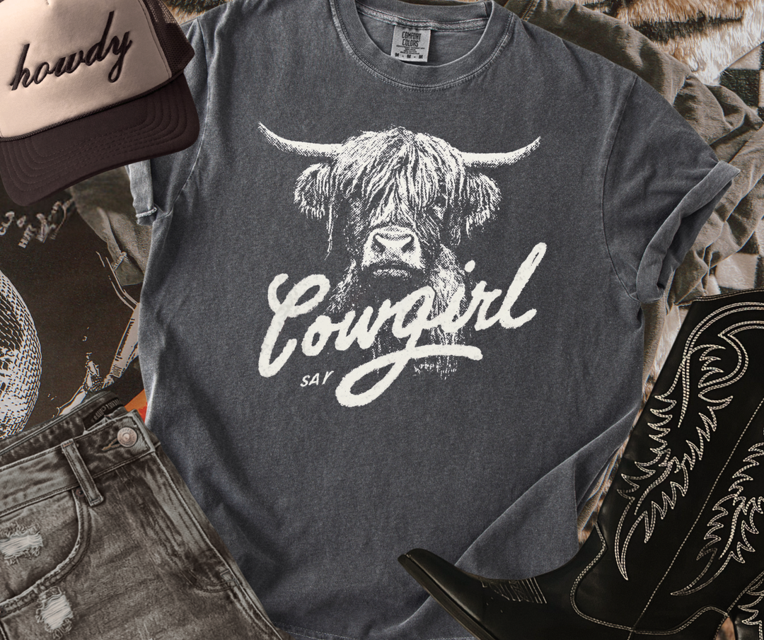 DTF TRANSFER ONLY - Halftone Hereford 'Say Cowgirl'