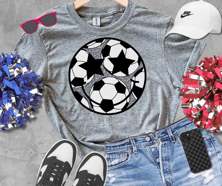 DTF TRANSFER ONLY - Faux Glitter Soccer Ball Happy Face
