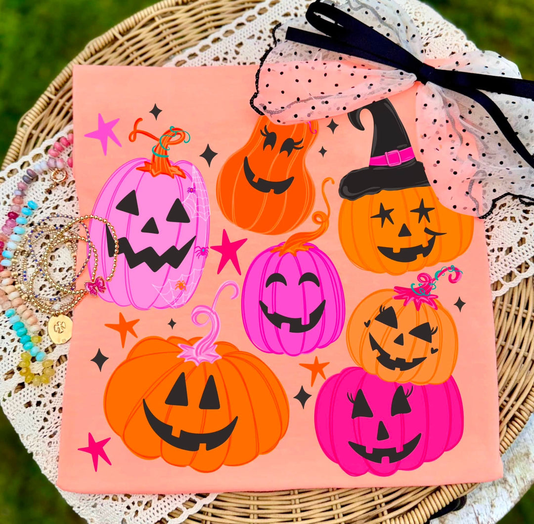 DTF TRANSFER ONLY  - Pink & Orange Funky Pumpkins