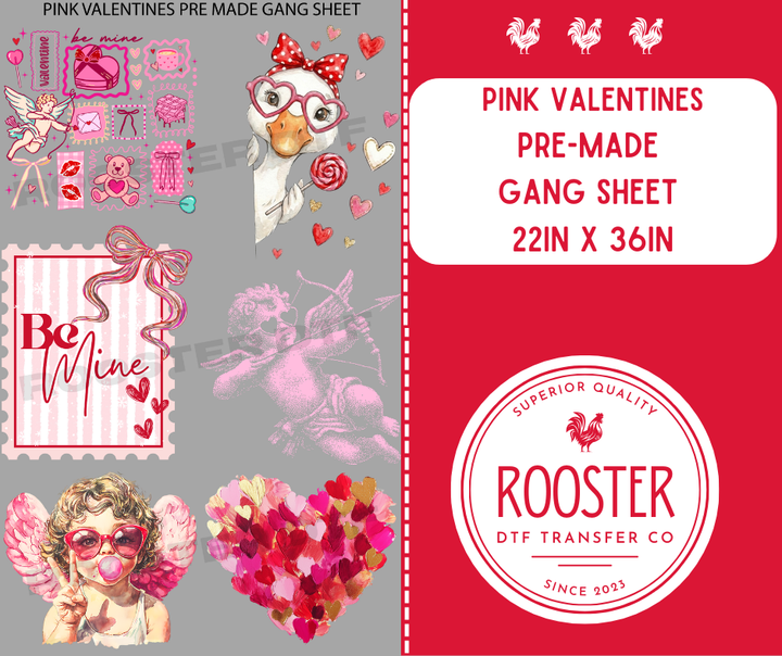 DTF TRANSFER ONLY  - PINK VALENTINES PRE-MADE GANG SHEET (22x36in)