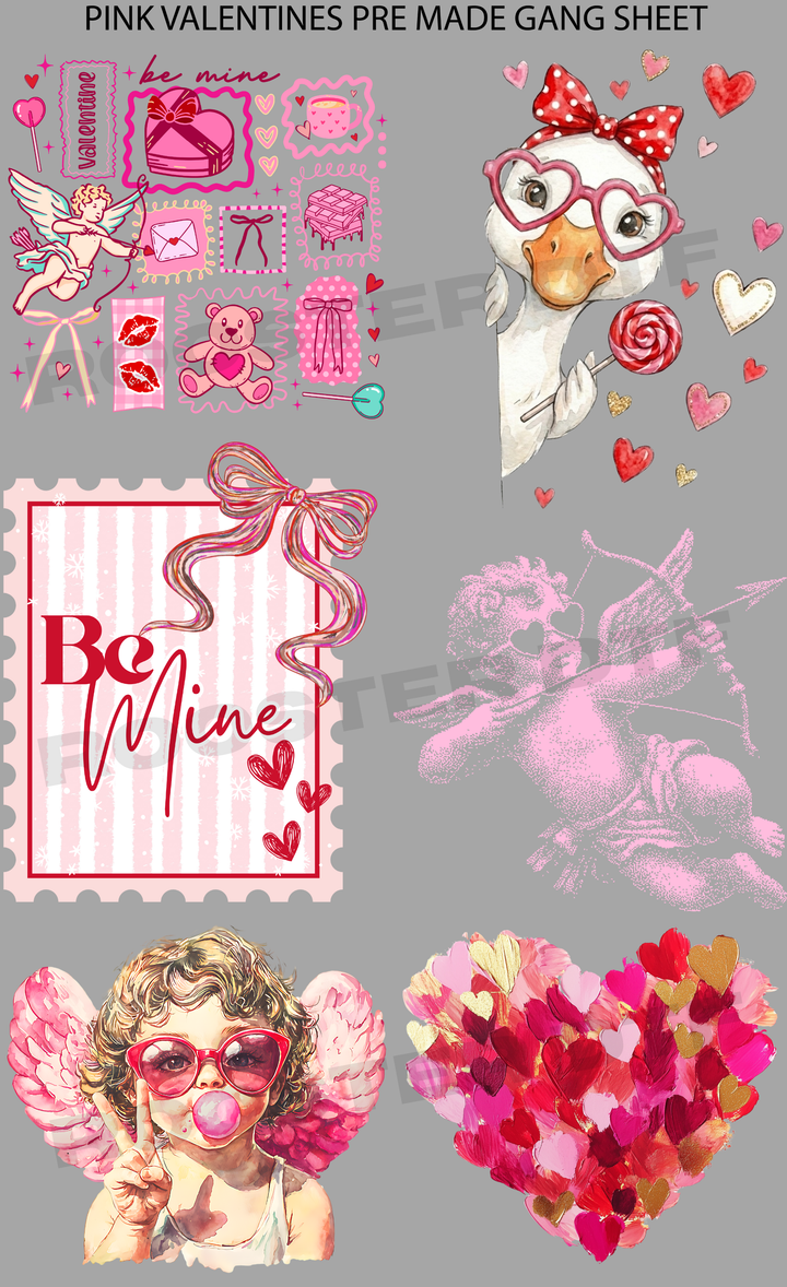 DTF TRANSFER ONLY  - PINK VALENTINES PRE-MADE GANG SHEET (22x36in)