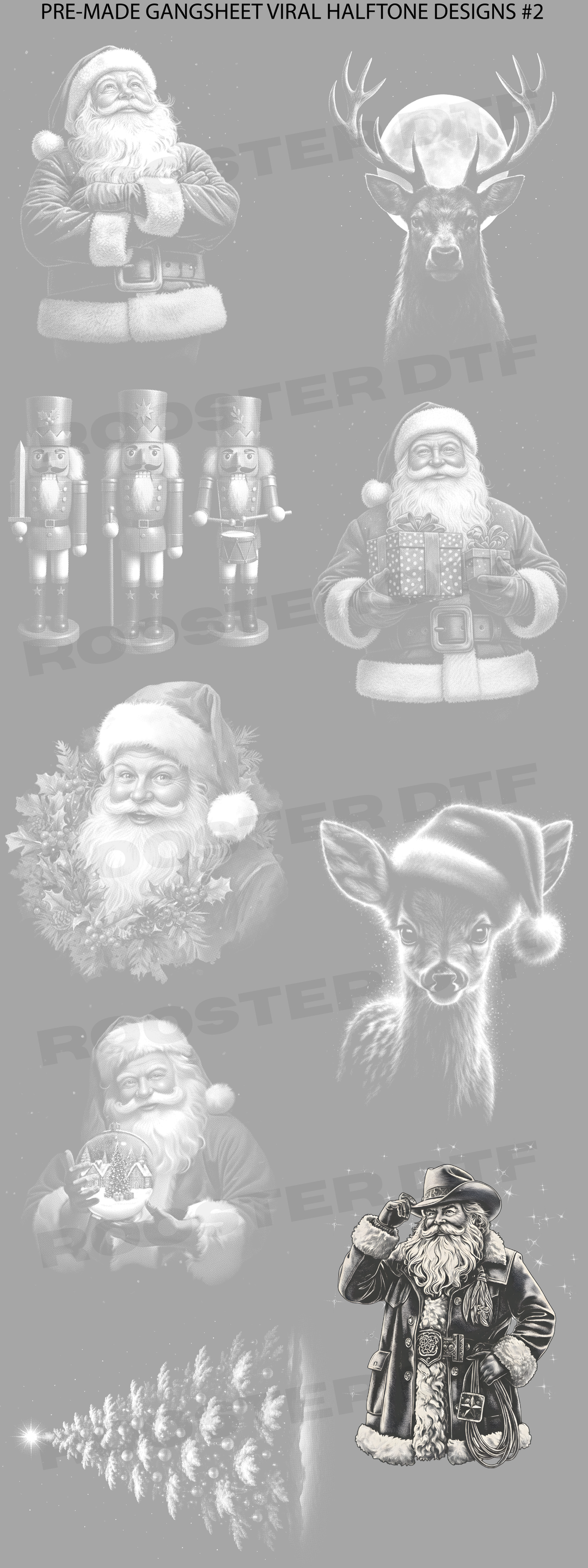 DTF TRANSFER ONLY  - CHRISTMAS VIRAL HALFTONE DESIGNS #2 PRE-MADE GANG SHEET (22x60in)