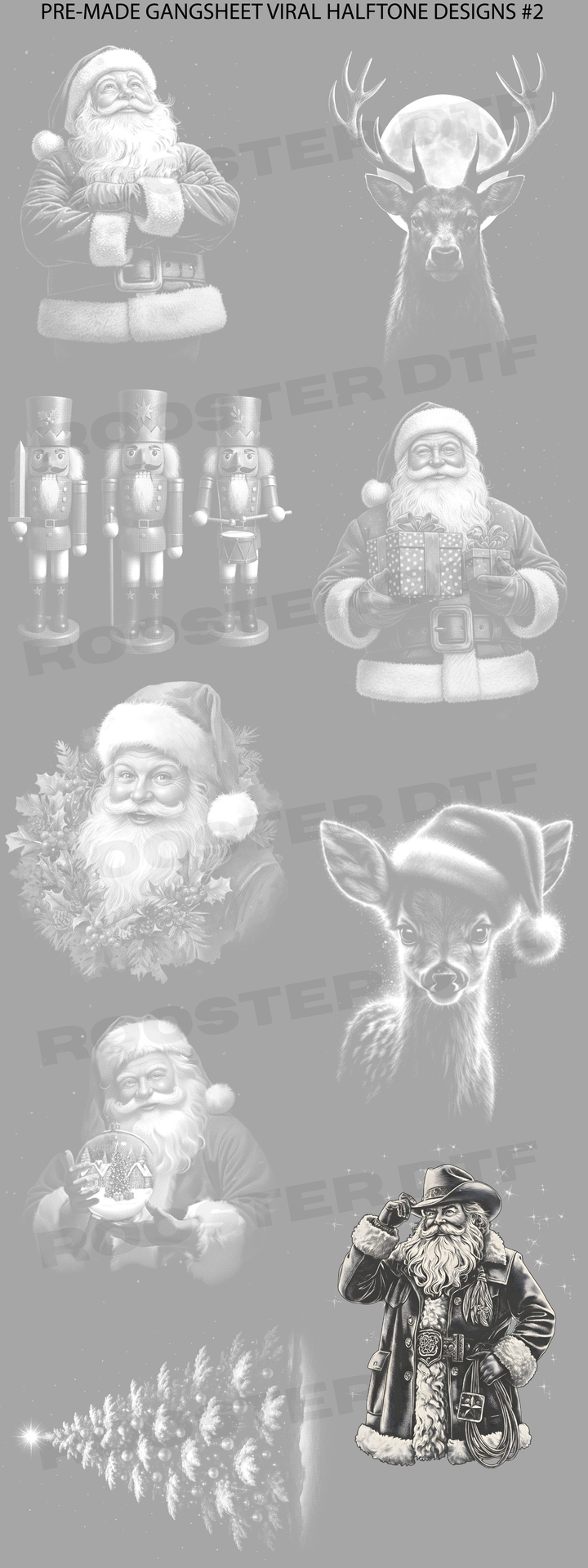 DTF TRANSFER ONLY  - CHRISTMAS VIRAL HALFTONE DESIGNS #2 PRE-MADE GANG SHEET (22x60in)
