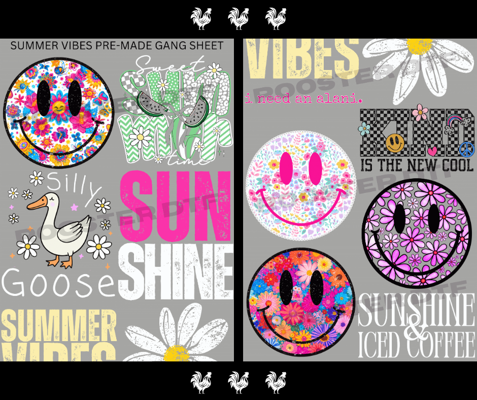DTF TRANSFER ONLY  - SUMMER VIBES PRE-MADE GANG SHEET (22x60in)