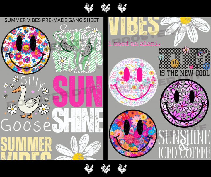 DTF TRANSFER ONLY  - SUMMER VIBES PRE-MADE GANG SHEET (22x60in)