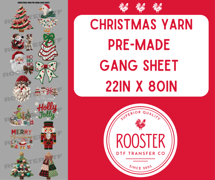 DTF TRANSFER ONLY  - CHRISTMAS YARN PRE-MADE GANG SHEET (22x80in)