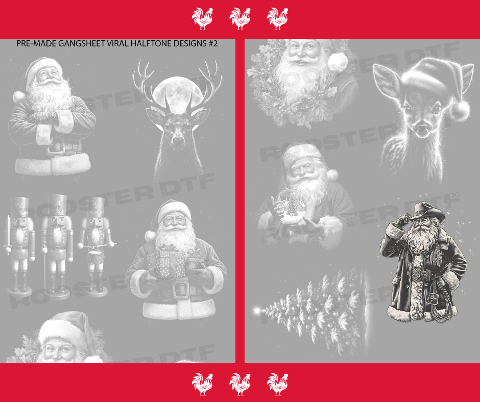 DTF TRANSFER ONLY  - CHRISTMAS VIRAL HALFTONE DESIGNS #2 PRE-MADE GANG SHEET (22x60in)