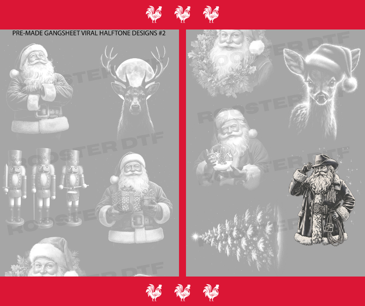DTF TRANSFER ONLY  - CHRISTMAS VIRAL HALFTONE DESIGNS #2 PRE-MADE GANG SHEET (22x60in)
