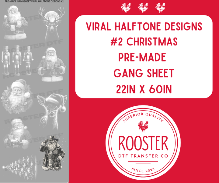 DTF TRANSFER ONLY  - CHRISTMAS VIRAL HALFTONE DESIGNS #2 PRE-MADE GANG SHEET (22x60in)