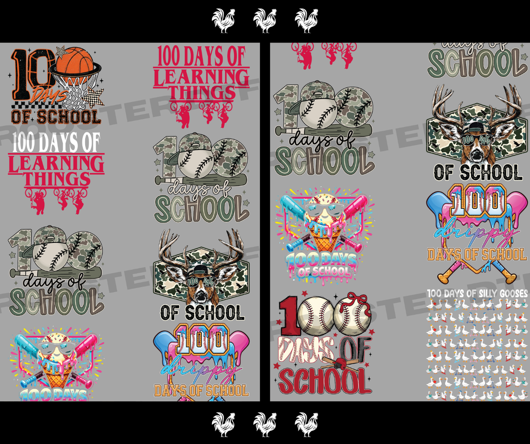 DTF TRANSFER ONLY  - Boys 100 Days of School Pre-Made Gang Sheet (22x48in)