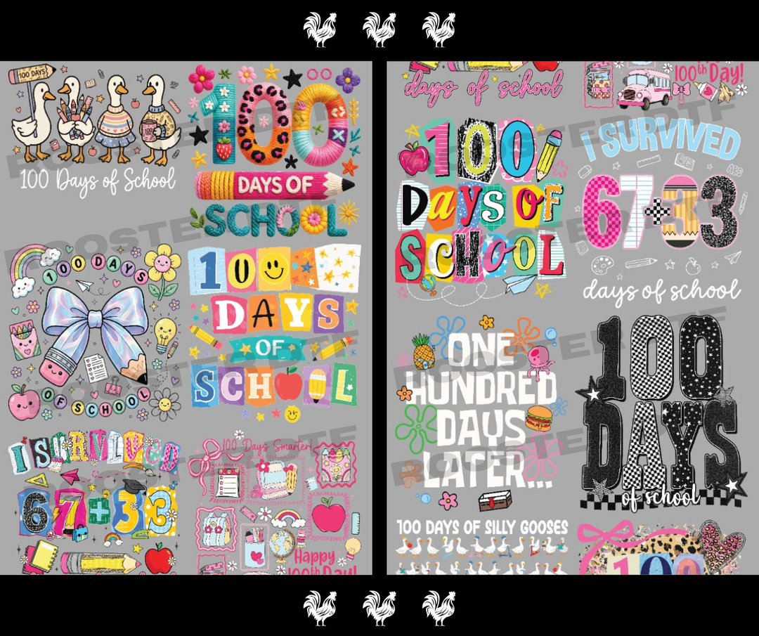DTF TRANSFER ONLY  - ADULT 100 Days of School Pre-Made Gang Sheet (22x70in)