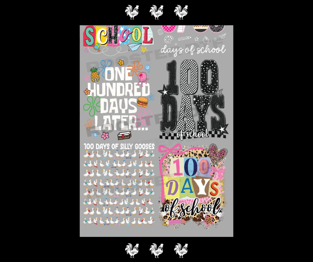 DTF TRANSFER ONLY  - ADULT 100 Days of School Pre-Made Gang Sheet (22x70in)