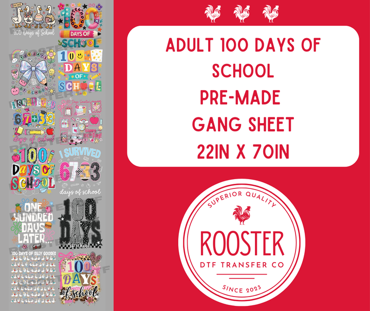 DTF TRANSFER ONLY  - ADULT 100 Days of School Pre-Made Gang Sheet (22x70in)