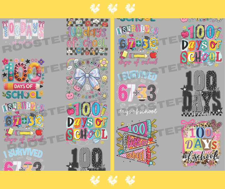 DTF TRANSFER ONLY  - Girls Youth 100 Days of School Pre-Made Gang Sheet (22x48in)