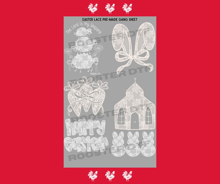 DTF TRANSFER ONLY  - EASTER LACE PRE-MADE GANG SHEET (22x36in)