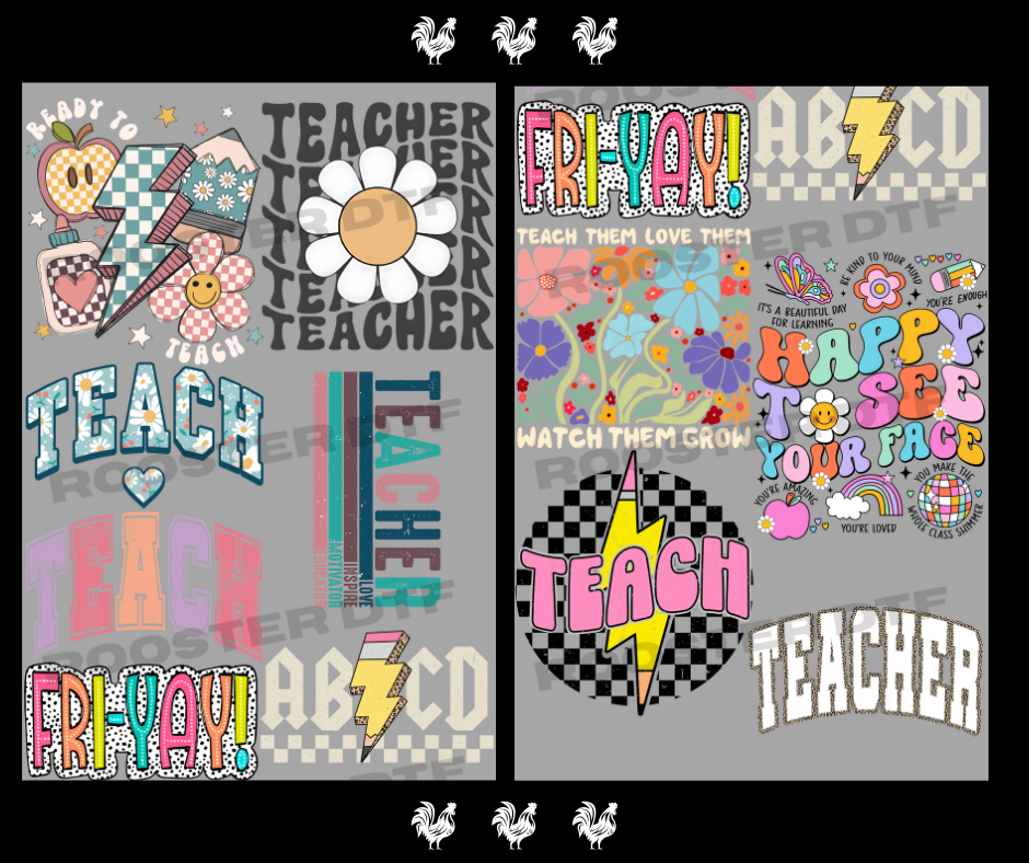 DTF TRANSFER ONLY  - NON-KC TEACHER PRE-MADE GANG SHEET (22x60in)