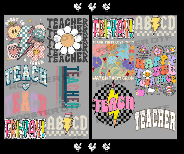 DTF TRANSFER ONLY  - NON-KC TEACHER PRE-MADE GANG SHEET (22x60in)