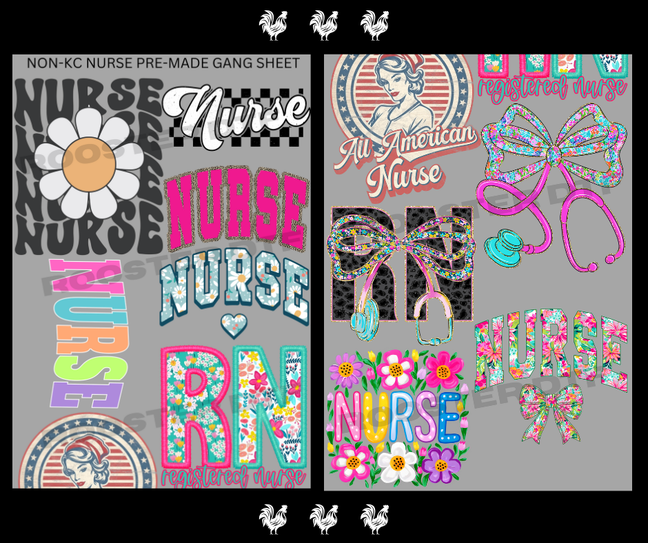 DTF TRANSFER ONLY  - NON-KC NURSE PRE-MADE GANG SHEET (22x60in)