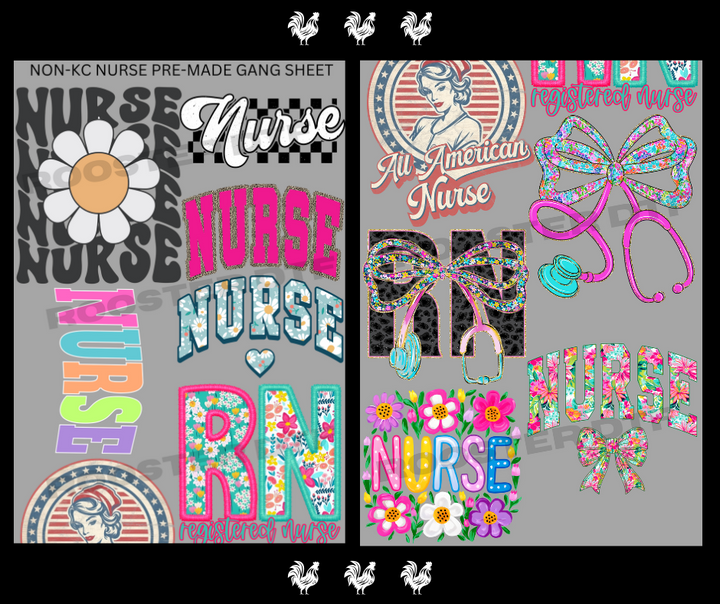 DTF TRANSFER ONLY  - NON-KC NURSE PRE-MADE GANG SHEET (22x60in)