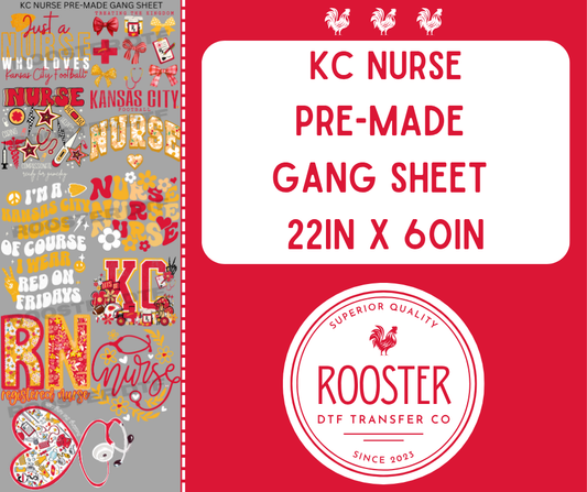 DTF TRANSFER ONLY  - KC NURSE PRE-MADE GANG SHEET (22x60in)