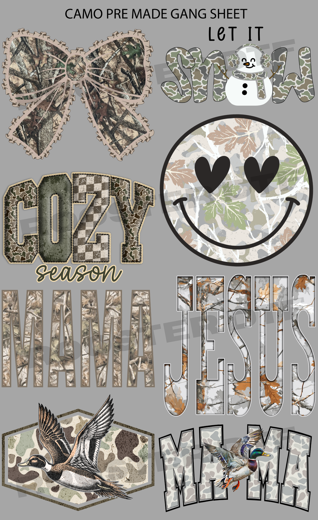 DTF TRANSFER ONLY  - CAMO PRE-MADE GANG SHEET (22x36in)