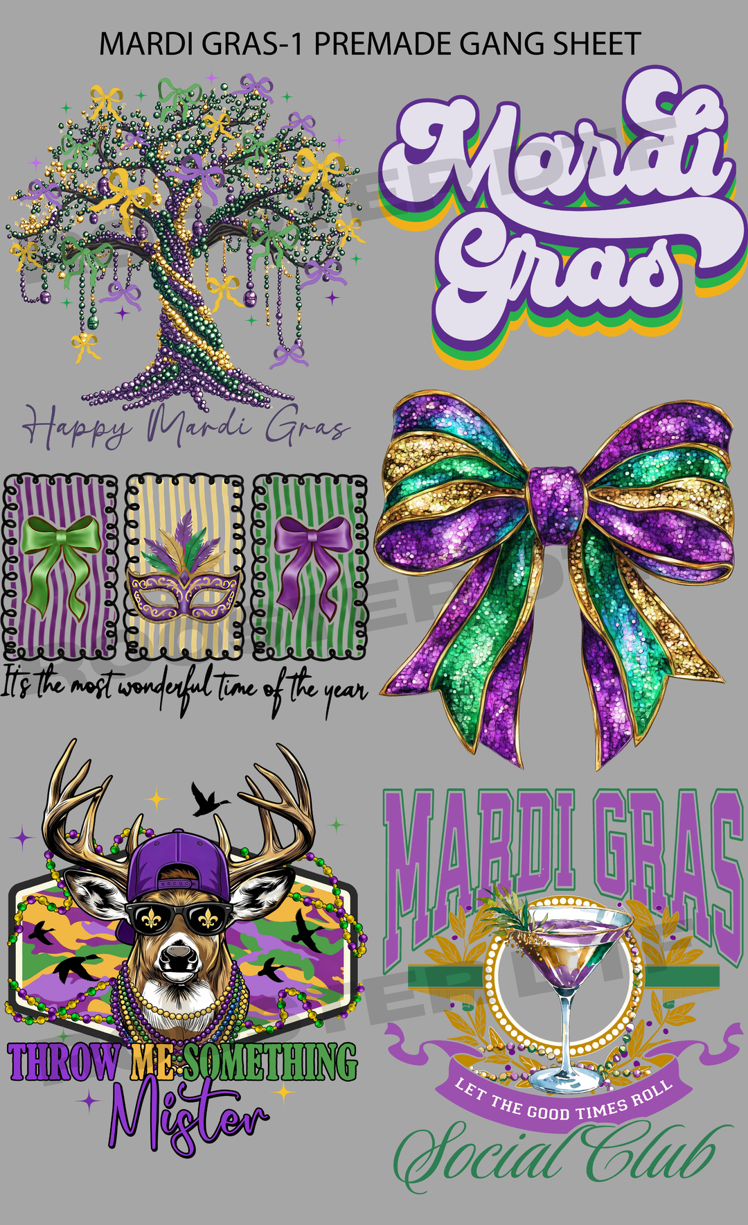 DTF TRANSFER ONLY  - MARDI GRAS -1 PRE-MADE GANG SHEET (22x36in)