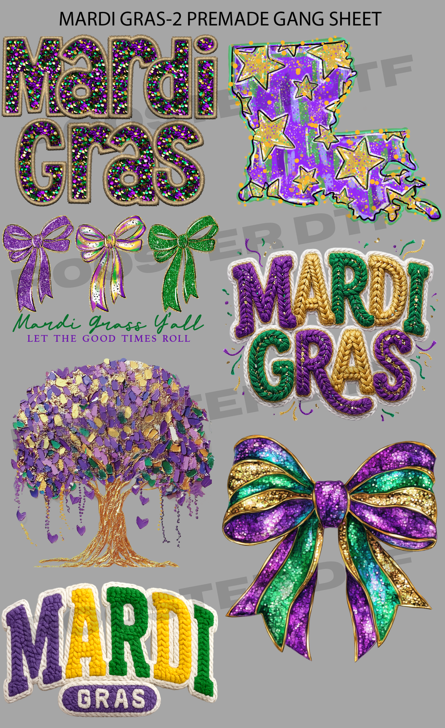 DTF TRANSFER ONLY  - MARDI GRAS -2 PRE-MADE GANG SHEET (22x36in)
