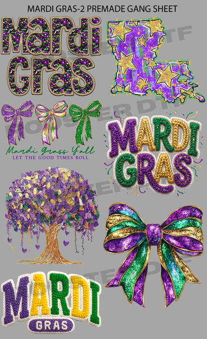 DTF TRANSFER ONLY  - MARDI GRAS -2 PRE-MADE GANG SHEET (22x36in)