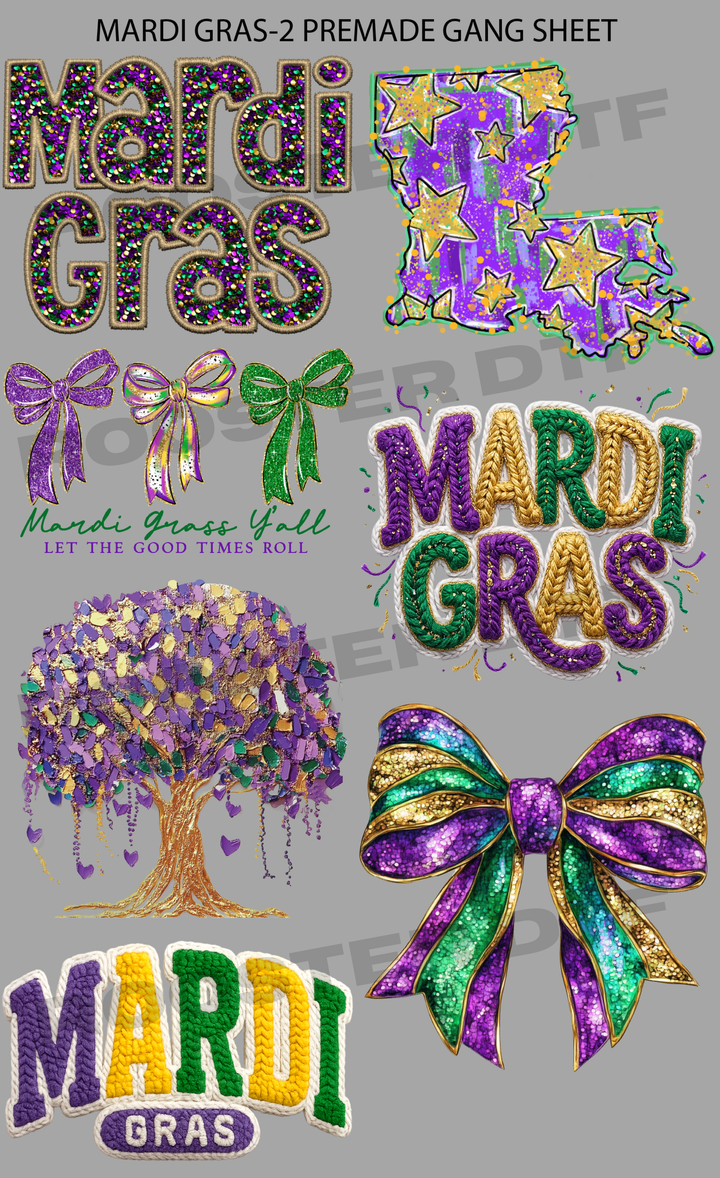 DTF TRANSFER ONLY  - MARDI GRAS -2 PRE-MADE GANG SHEET (22x36in)