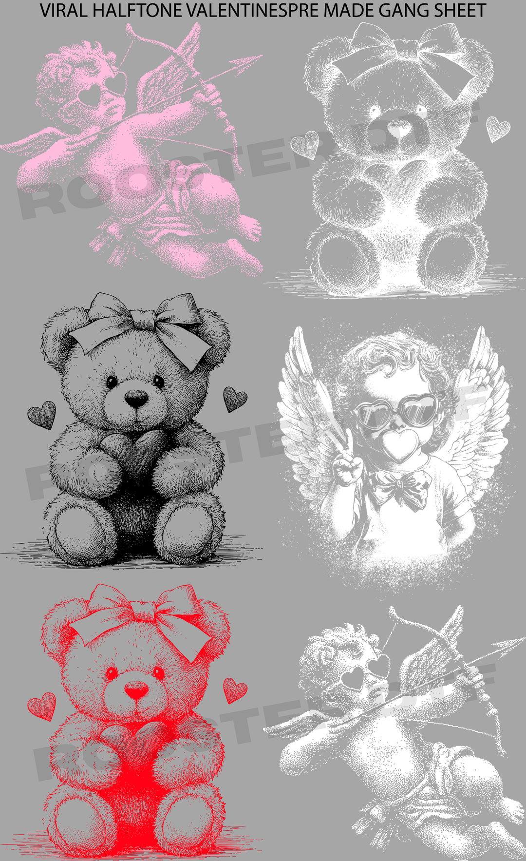 DTF TRANSFER ONLY  - VIRAL HALFTONE VALENTINES PRE-MADE GANG SHEET (22x36in)