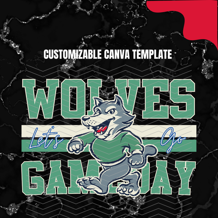 DIGITAL DOWNLOAD ONLY - Customizable - Retro WOLVES Mascot Canva Template