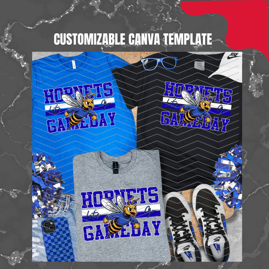 DIGITAL DOWNLOAD ONLY - Customizable - Retro HORNETS Mascot Canva Template