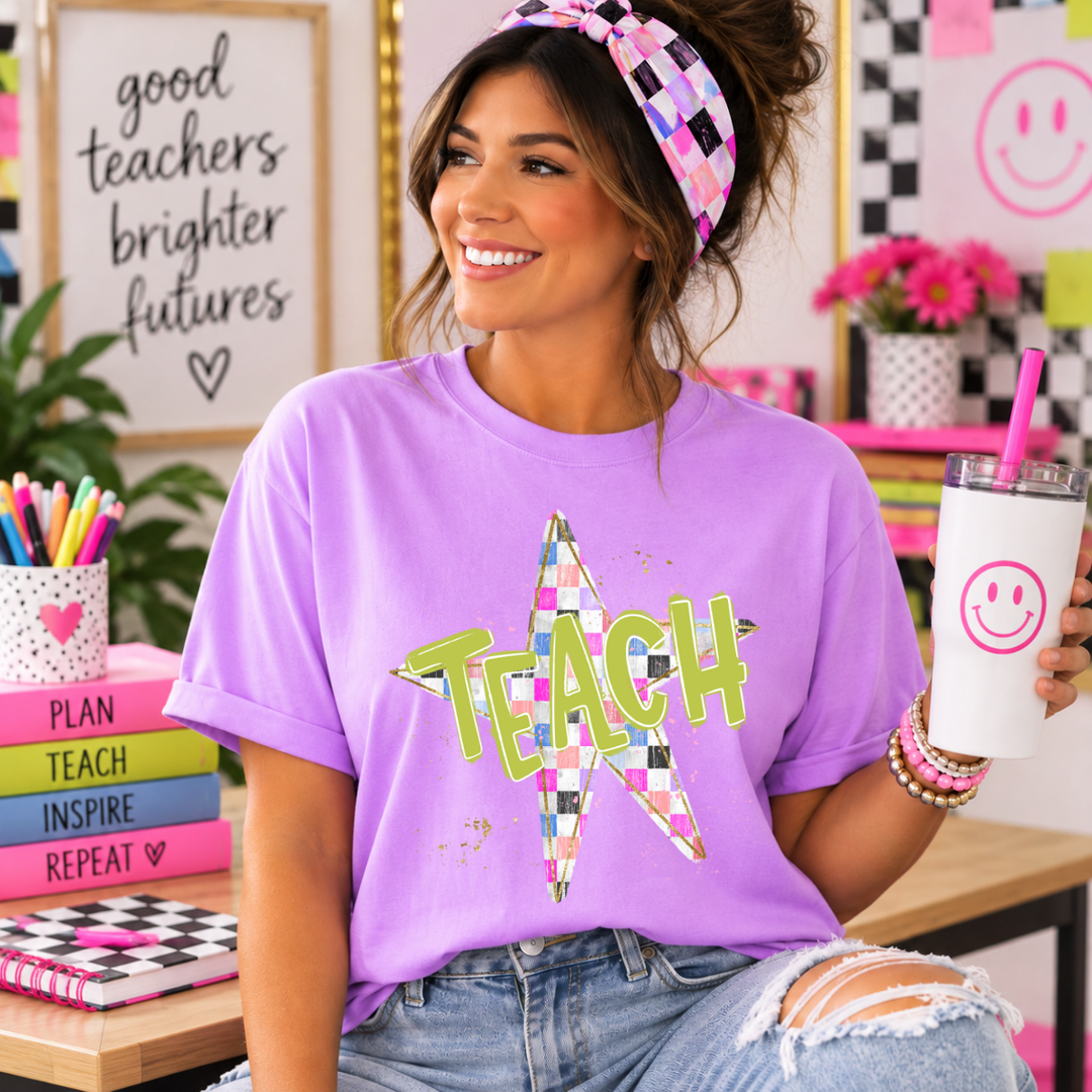 DTF TRANSFER ONLY  - Retro Checkered Teach Star