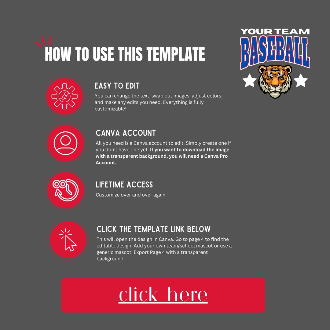 DIGITAL DOWNLOAD ONLY - BASEBALL MASCOT CANVA TEMPLATE