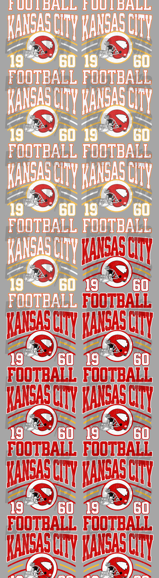 DTF TRANSFER ONLY  - COMBO Retro Kansas City Football 1960 Helmet 120in Pre-Made Gang Sheet