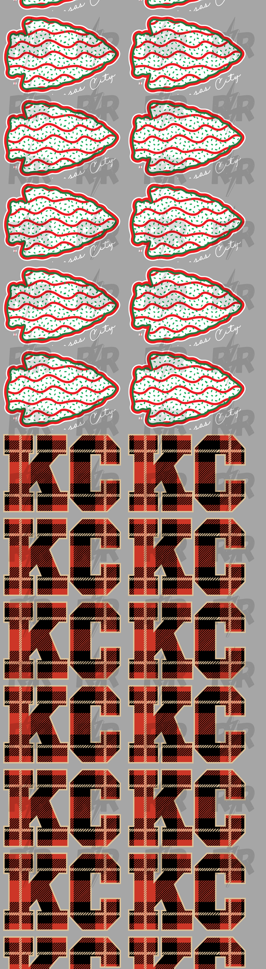 DTF TRANSFER ONLY  - COMBO Arrowhead Christmas Cake & Plaid KC 120in Pre-Made Gang Sheet