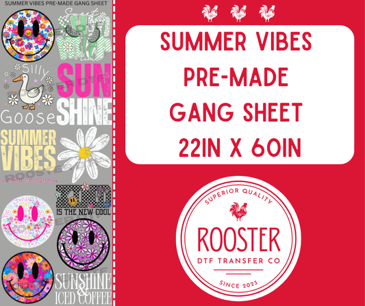 DTF TRANSFER ONLY  - SUMMER VIBES PRE-MADE GANG SHEET (22x60in)