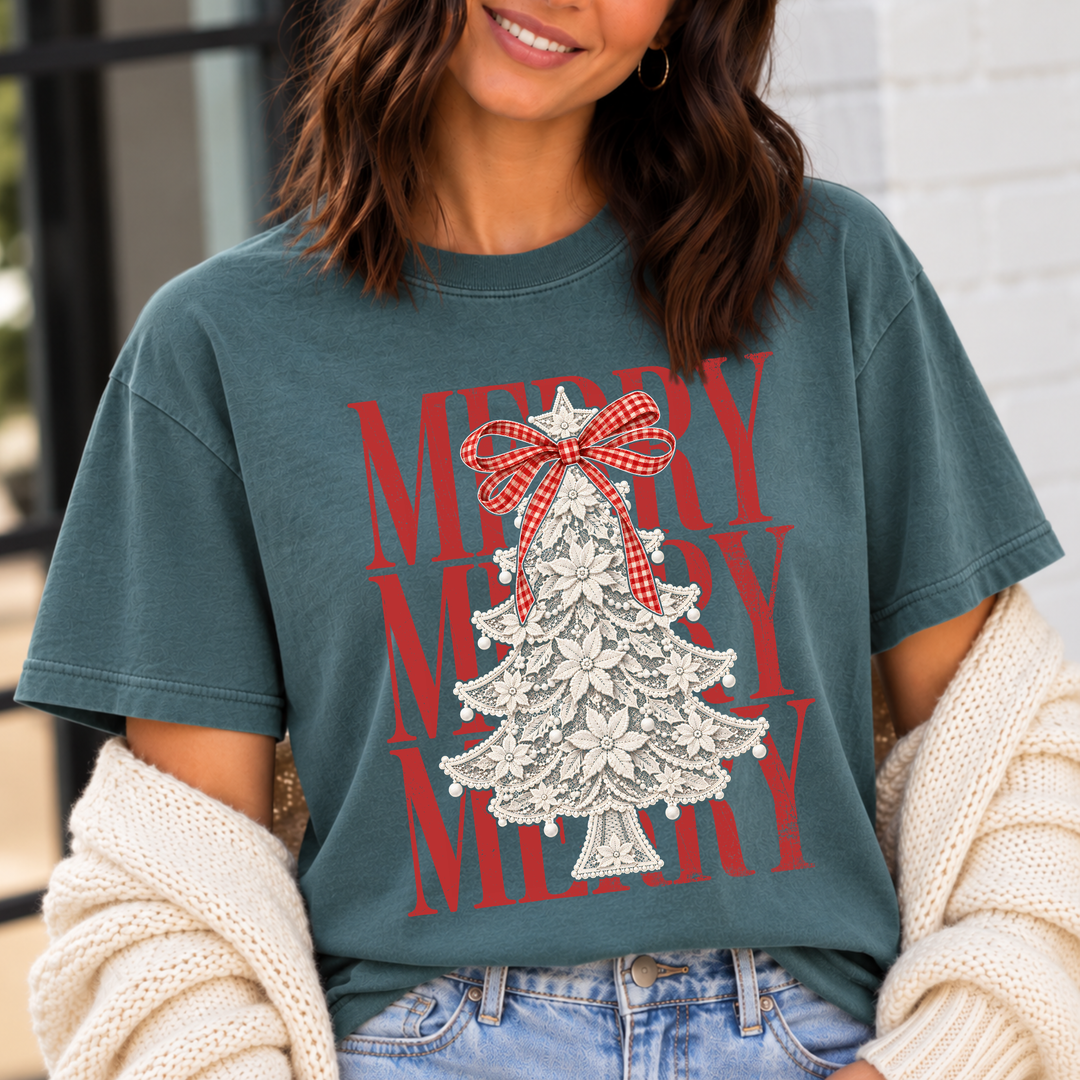 DTF TRANSFER ONLY  - Merry Repeat Lace Tree