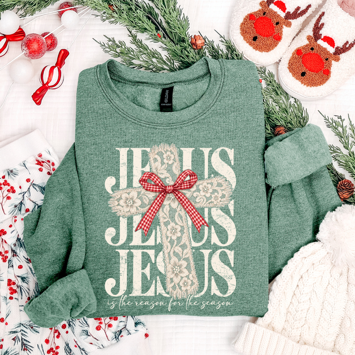 DTF TRANSFER ONLY  - Ivory Lace Jesus Repeat Cross