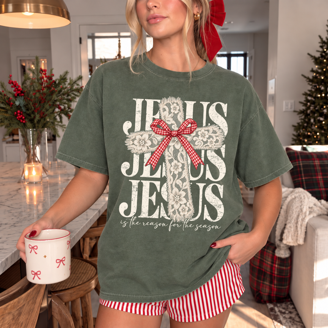 DTF TRANSFER ONLY  - Ivory Lace Jesus Repeat Cross