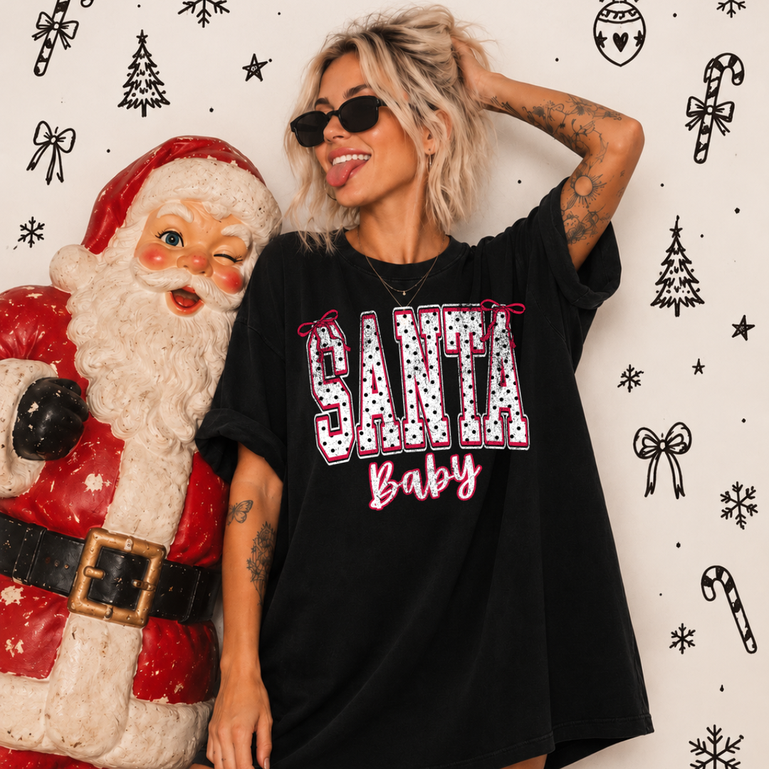 DTF TRANSFER ONLY  - Distressed Santa Baby Polka Dot