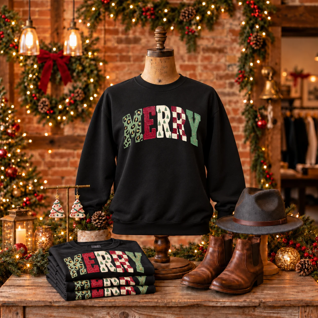 DTF TRANSFER ONLY  - Faux Painted Merry Pattered Letters