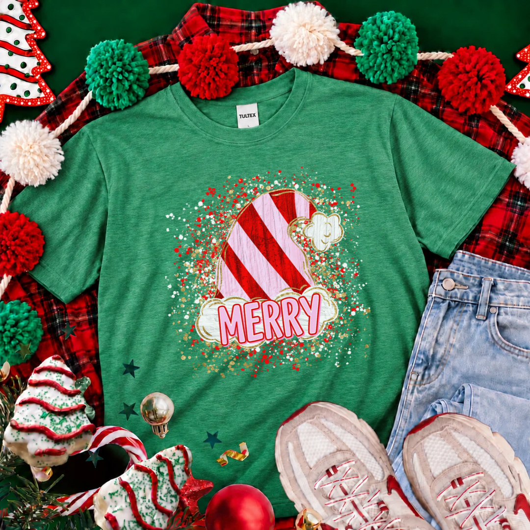 DTF TRANSFER ONLY  - Merry Striped Santa Splatter Hat