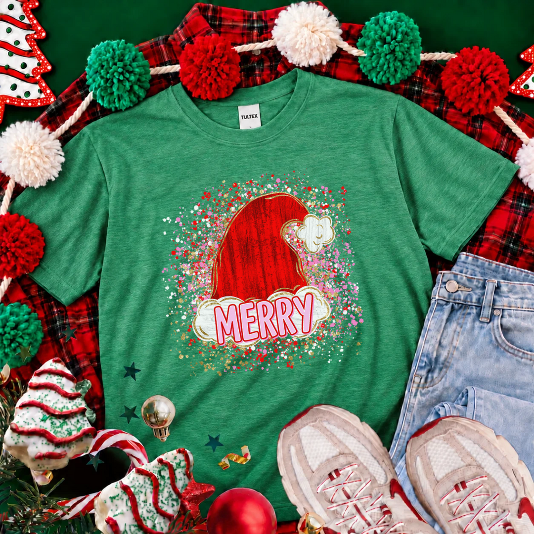 DTF TRANSFER ONLY  - Merry RED Santa Splatter Hat