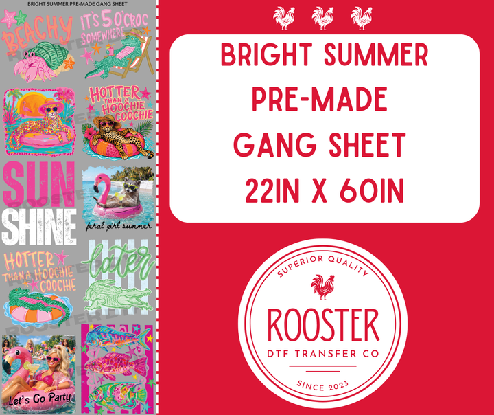 DTF TRANSFER ONLY  - BRIGHT SUMMER PRE-MADE GANG SHEET (22x60in)
