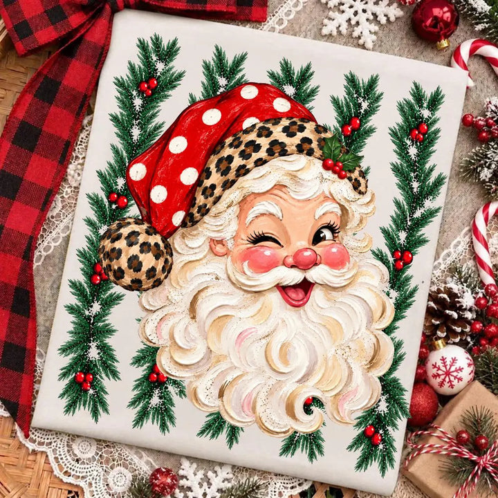 DTF TRANSFER ONLY  - Retro Santa Christmas Polka Dots
